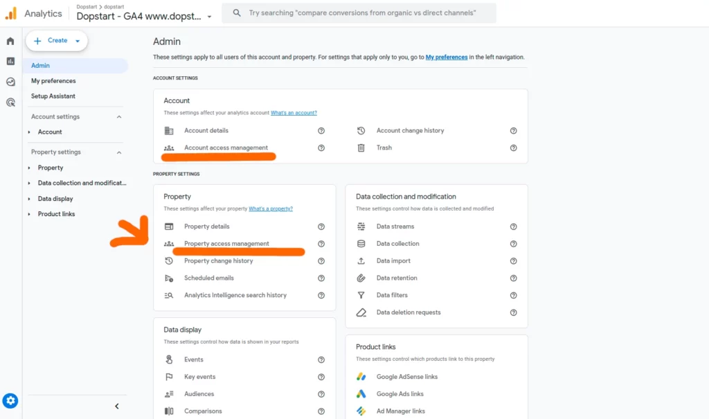 Account Access Management and Property Access Management on Google Analytics