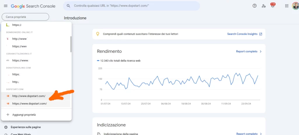 Accesso alla proprietà di Google Search Console